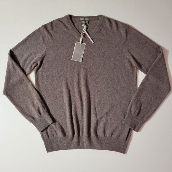 Mantovani Studio Men's Brown Cashmere V-neck Long Sleeve Sweater - Picture 4 of 15